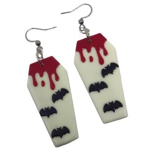 Acrylic Bloody Bat Coffin earrings horror goth gothic new
